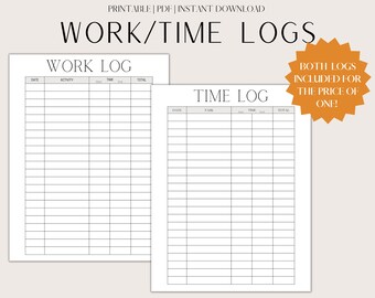 Work Log Printable Time Log Time Spent Tracker Working - Etsy
