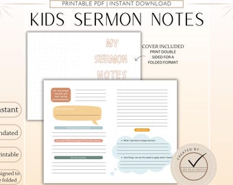 Kids Sermon Notes Printable for Church | Bible Notebook page for children | Christian Note-Taking Worksheet for Sunday-school & Bible study