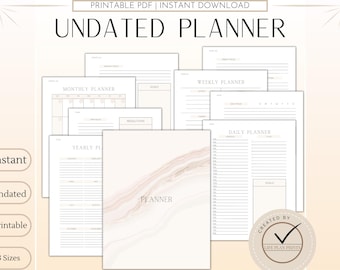 Niet-gedateerde planner | Dagelijkse, wekelijkse, maandelijkse en jaarlijkse planner, afdrukbare planner, afdrukbare kalender, plannerbundel | A4/A5/Letter-formaten