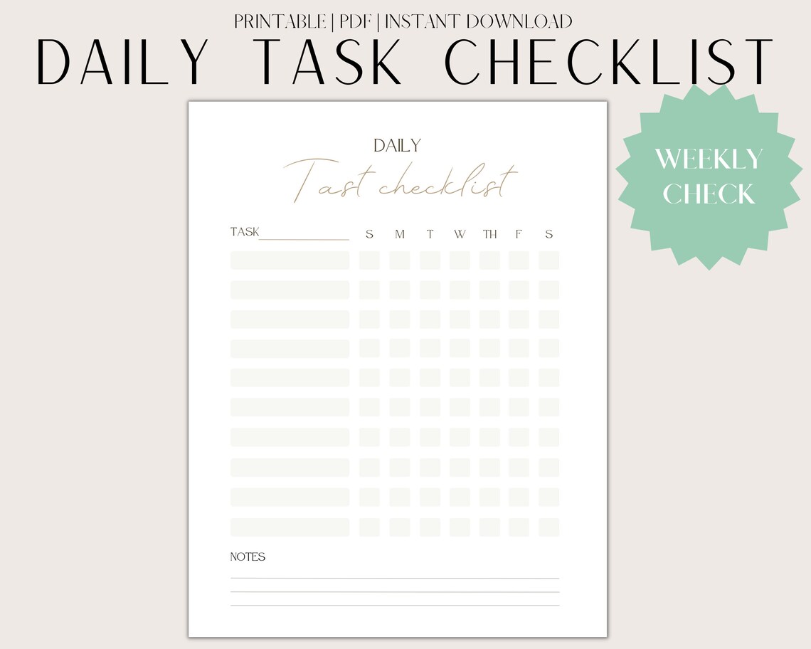 Daily Task Checklist Chore Chart Daily Task Printable - Etsy