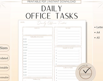 Daily Office Tasks | Office Planner | Work Planner | Office To-Do | Office Task Tracker | Office Organizer
