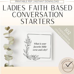 Afdrukbare op geloof gebaseerde gespreksstarters voor dames | Minimaal ontwerp | IJsbrekers| Damesbediening | Ladies Night | Retraite | Christelijke pdf