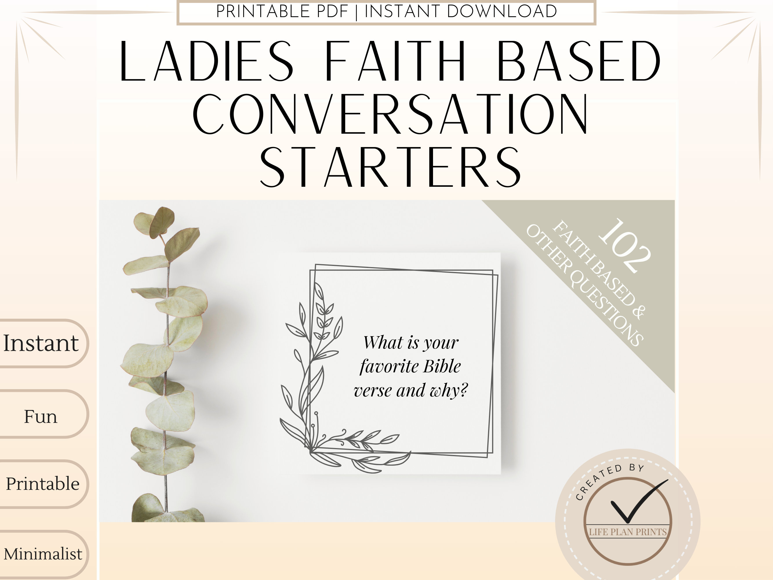 Printable Ladies Faith Based Conversation Starters | Minimal Design | Ice breakers| Womans Ministry | Ladies Night | Retreat | Christian pdf