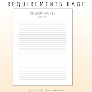 Może przedstawiać: Drukowalna, minimalistyczna strona portfolio homeschool z tytułem "Wymagania na rok". Strona zawiera 11 stron i nie jest datowana.
