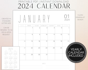 Calendrier 2024 imprimable | Calendrier mensuel | Calendrier annuel