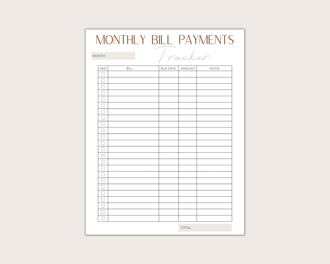 Printable Bill Payments Tracker Bills Log Monthly Bill Payments Chart ...