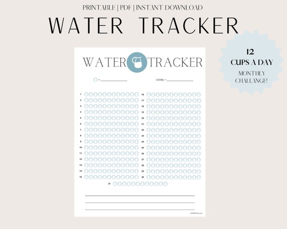Water Intake Tracker Water Tracker Printable Daily Water | Etsy