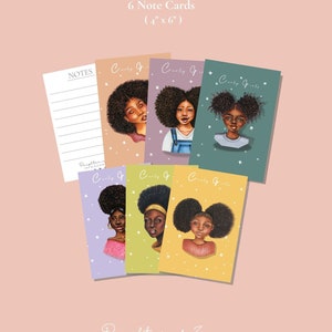 Curly Girls Note Card (6 set e singoli) ~ Arte afro ~ Carta da lettere A6 ~ Cartolina ~ Rappresentazione ~ Capelli naturali ~ Bellezza afro ~ Capelli ricci ~ WOC