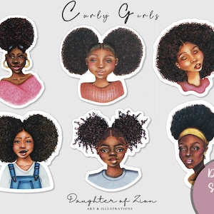 Waterproof Vinyl Sticker Set~Curly Girls~WOC~Afro Hair Art~Black Girl Magic~Melanin~African American Decorative Stickers~Scrapbook~Fro