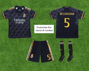 Madrid Vini Jr. #7 Home New 2023/2024 Conjunto de camiseta de fútbol y pantalones cortos con calcetines para niños y niñas, Bellingham y Vini Jnr Real Madrid 23/24