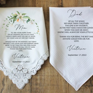 Wedding handkerchief-Bride Lace Handkerchief-Mom and dad handkerchiefs-Mother & Father of the Bride Gift from the Bride-Wedding Gifts