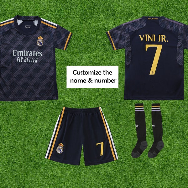 Real Madrid Away 23-24 kids uniforms customizable,Real Madrid Home 2023-2024 Vini Jr. #7, Madrid Bellingham #5 Away New 2023/24 Soccer