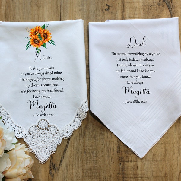 Wedding handkerchief-Bride Lace Handkerchief-Mom and dad handkerchiefs-Mother & Father of the Bride Gift from the Bride-Wedding Gifts,Mum