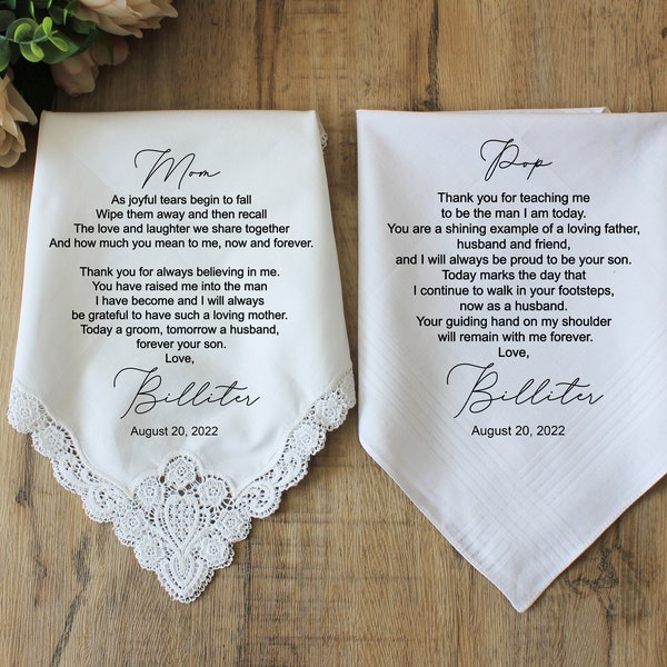 Mother of the Groom Gift,Father of the Groom Gift from the Bride, wedding handkerchief daughter in law,Parents of the Groom,Wedding Gifts