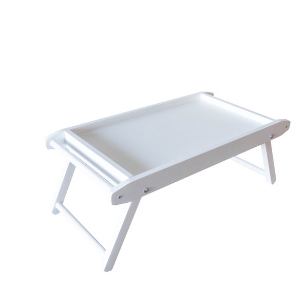 Grand plateau en bois blanc petit déjeuner au lit servant avec jambes pliantes, table d’ordinateur portable, décor en bois, décor de cuisine