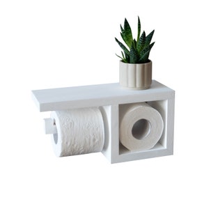 Wooden Toilet Roll Holder, Toilet Paper Wall Shelf - White - 100 % Wooden Product
