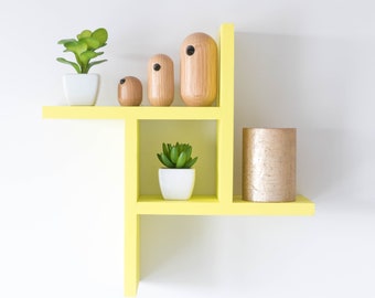 Yellow Modern Wooden Wall Shelf for Decorative and Functional Storage in Any Room of Your Home or Office, Wooden Floating Shelf