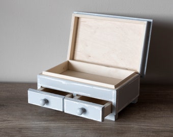 Grey Shabby Chic - Wooden Mini Chest Of 2 Drawers, Jewellery box , Wooden Organizer, Jewellery Organizer, Box for small items