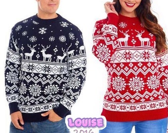 Unisex Xmas Snowflake Reindeer Christmas Jumper Menes Women's Knitted Sweater 8-22