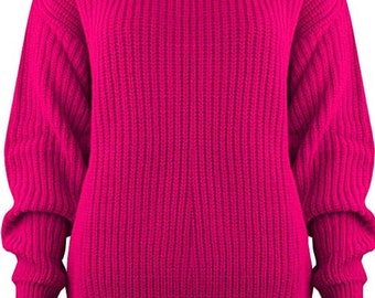 New Ladies Women's Chunky Thick Baggy Jumper Knitted Sweater Over-Sized UK Size 8-18