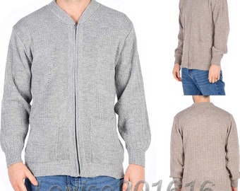 Men's Boys Plain Style Diamond Pattern Zipper with 2 Pockets Knitted Zips Cardigan Top S-2XL