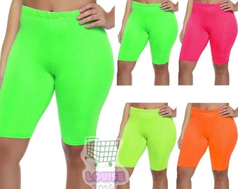 Women's Ladies Florescent Knee Length Exercise Sports Wear Stretchy Cycling Short UK 8-22