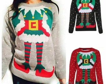 Unisex Women Men Ladies XMAS "ELF Joker Novelty Prints Christmas Jumper Sweater Size UK 8-22