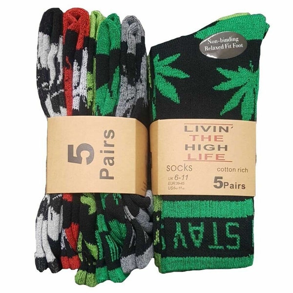 Men's Weed HUF Leaf Plant life Marijuana Weed Crew Socks Stay Socks UK (6-11)