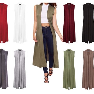 Women's Ladies Sleeveless Long Waistcoat Open Boyfriend Maxi Summer Cardigan 8-26