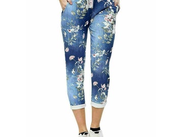 Women's Ladies Floral Print Italian Trousers Casual Magic Jogging Bottoms Pants