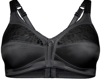 Ladies Women's Firm Control Soft Satin Cup Bra Unpadded Non Wired Full Cup Size  34B -48E (Black)