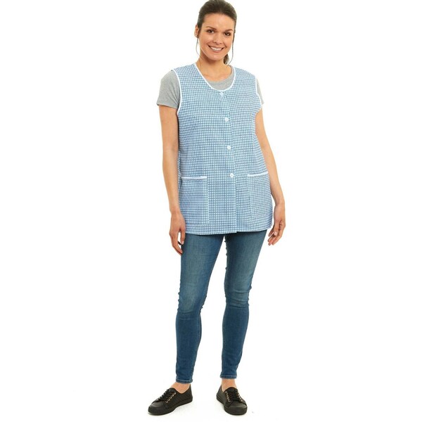 New Ladies Dogtooth Tabard Apron Overalls Pockets Sizes UK 8-32 Plus Cleaning Work