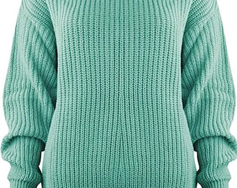 New Ladies Women's Chunky Thick Baggy Jumper Knitted Sweater Over-Sized UK Size 8-18