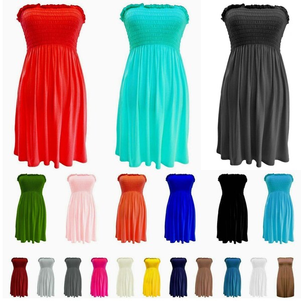 New Ladies Womens Plus Size Sheering Boobtube Bandeau Strapless Top Summer Dress
