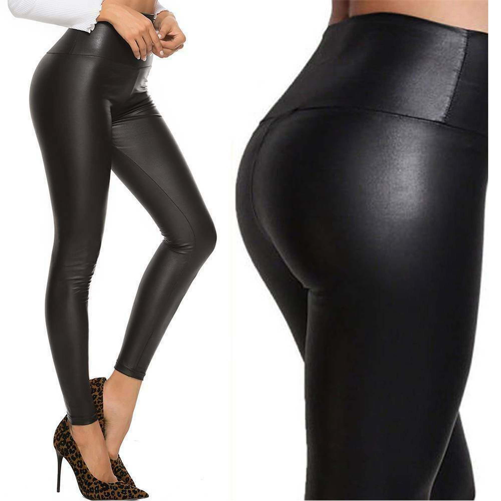 Made in Italy Black Wet Look Matte Faux Leather Leggings, Trousers