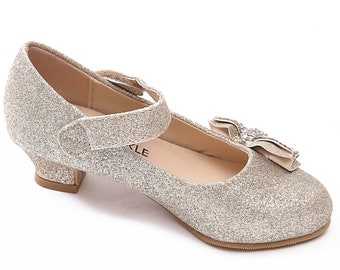 New Girls Kids Children Low Heel Party Mary Jane Diamante Sandals Shoes Sizes