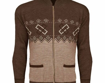 Boys Men's Cardigan Zip-Up ARGYLEYZ Grandad Classic Knitwear Aztec Top Jumper UK