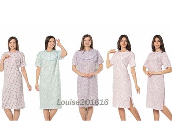 Ladies 100% Cotton Chemise Night Shirt Women's Nighties Night Dress Suit UK 8-22
