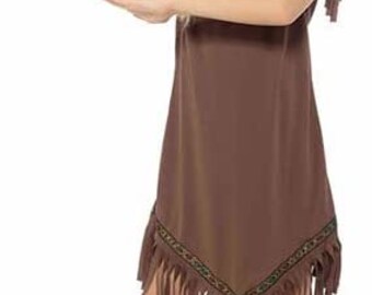 Native American Indian Girl Costume Children Indian Wild West Fringe Dress Girls Theme Party Maiden Brown Costumes