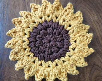 Crochet sunflower coasters, sunflower decor, sunflower accessories, meadow coaster set, floral home decor, mug rugs, best-selling items