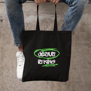 Jesus ist König Christian Einkaufstasche Edgy Bibel Tasche für ihn Glaube Canvas Tote Religiöse Taschen Alternative Christian Merch Totebag Geschenk Männer Frauen