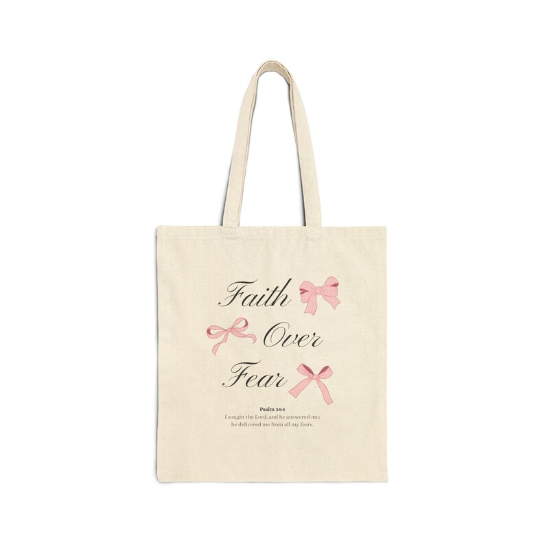 Faith Over Fear Christian Tote Bags Coquette Bow Bible Verse Shoulder Bag Ribbon Canvas Tote Bag Womens Reusable Shopping Handbag Jesus Gift image 4