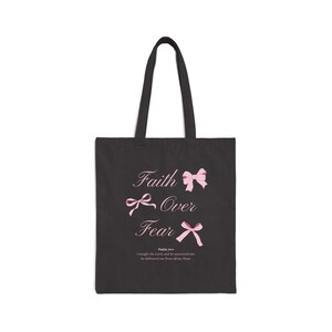 Faith Over Fear Christian Tote Bags Coquette Bow Bible Verse Shoulder Bag Ribbon Canvas Tote Bag Womens Reusable Shopping Handbag Jesus Gift image 3