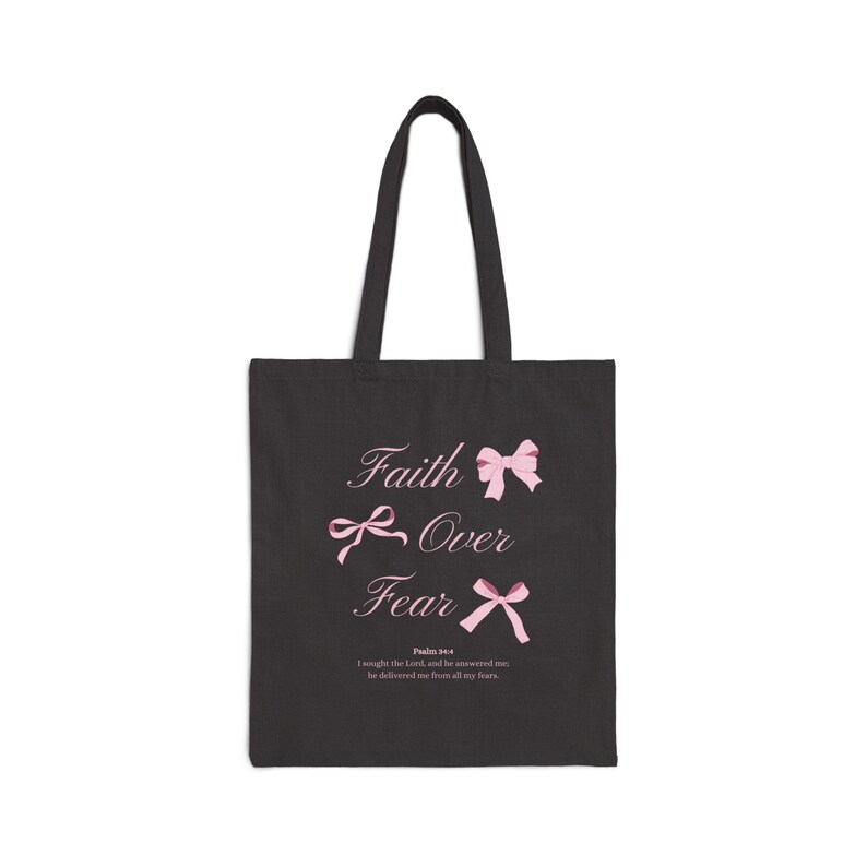 Faith Over Fear Christian Tote Bags Coquette Bow Bible Verse Shoulder Bag Ribbon Canvas Tote Bag Womens Reusable Shopping Handbag Jesus Gift image 3