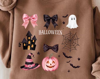 Coquette Halloween PNG: Pink Bows, Spooky Haunted House (Digital Download)