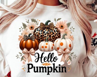 Hello Pumpkin PNG | Autumn Leopard Print PNG | Fall Sublimation Design | Digital Download