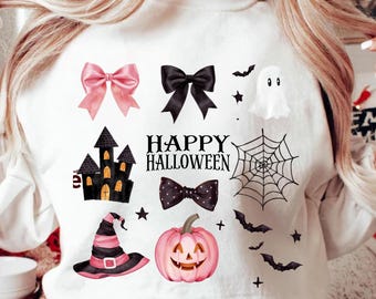 Coquette Halloween PNG: Pink Bows, Spooky Haunted House (Digital Download)