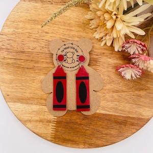 Red Crayon Earrings - Faux Leather Crayon Earrings - Teacher Appreciation Gifts - Gifts for teachers