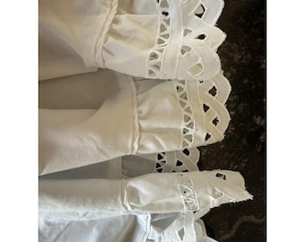 Vtg WAVERLY White Eyelet Scalloped Ruffle Sheet Set Full Flat 2 Cases Cottage