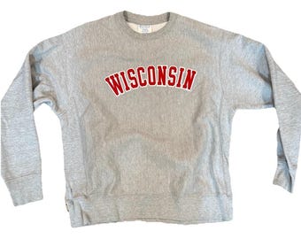 VTG 90s Wisconsin Reverse Weave Crewneck Sweatshirt Large Gray Champion USA